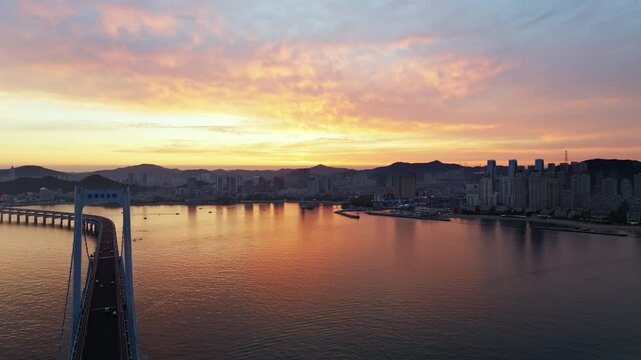 Dalian seaside skyline and gorgeous sunset