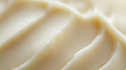Close-up image of smooth, creamy white texture with soft folds and subtle shadows, resembling spreadable dairy or cosmetic cream.