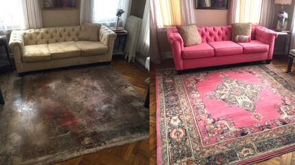 Transformation of Living Room with Sofa and Area Rug Makeover