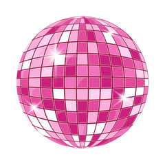Pink disco ball with reflective square tiles. Fun retro party element perfect for club flyer, music festival or dance decor.