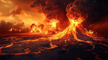 Volcano Eruption Landscape Orange Sky