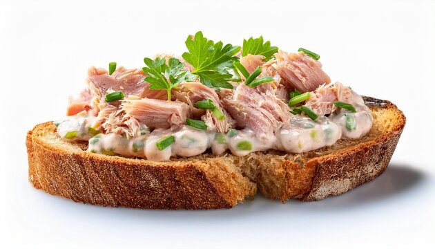 slice of bread with tuna salad isolated on a transparent background