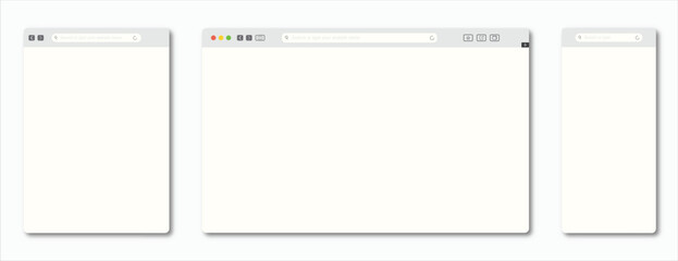 Web Browser Interfaces: Clean and minimal, the image presents multiple empty browser windows, embodying modern design and digital presence, ready to showcase your website or design project. 