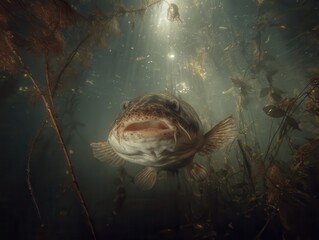 a large catfish lurking in murky freshwater 