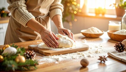 woman preparing dough for christmas