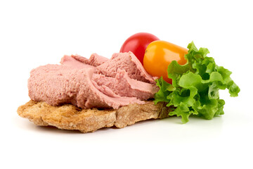 Liverwurst Sandwich, Tomatoes, Lettuce, isolated on white background
