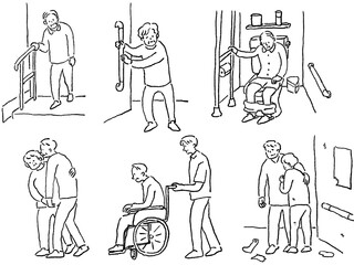 介護、福祉系（トイレ、手すり、車椅子、徘徊等）、線画