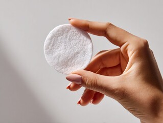 Close-up shot of hands holding cotton pads against a white background. Generative AI
