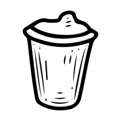 Coffee to go. Hand drawn doodle vector. Disposable paper drink cup with lid. Illustration line art element.