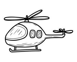 Helicopter. Hand drawn doodle vector. Air transport. Rotorcraft. Machine for flying in the sky. Modern technologies. Illustration line art element.