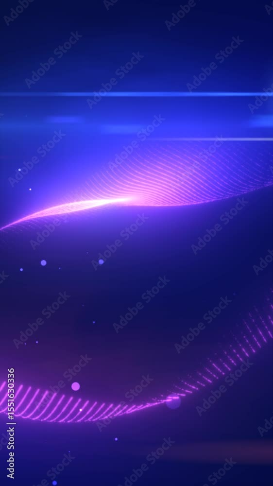 Wall mural soft purple and blue abstract wave with floating particles on a dark digital background