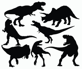 Prehistoric creature dinosaur silhouette vector download Stencil. Ceratosaurus, Tyrannosaurus Rex, Dino monsters, Jurassic period, Grunge pattern elements. Dinosaur graphics hand drawn silhouette set