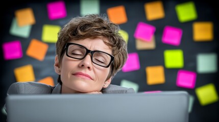 A student, drained of energy, had slumped forward, burying their face amidst the clutter of papers and sticky notes that surrounded their laptop