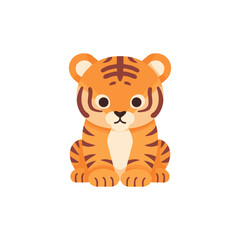 Adorable Cartoon Tiger Cub Sitting Front View.