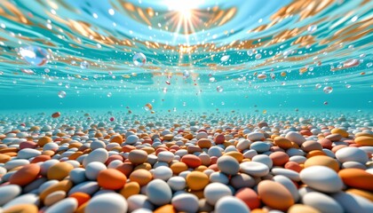 Fototapeta premium Colorful Pebbles Underwater Scene