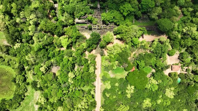 Above View Of Prasat Beng Mealea Ruins In Dense Vegetation, Svay Leu District, Siem Reap Province, Cambodia. Aerial Shot