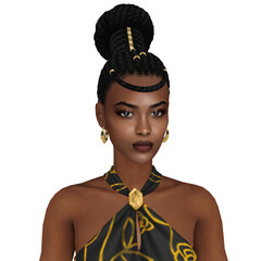 A beautiful young African woman in the traditional Afro hairstyle and clothes, isolated portrait