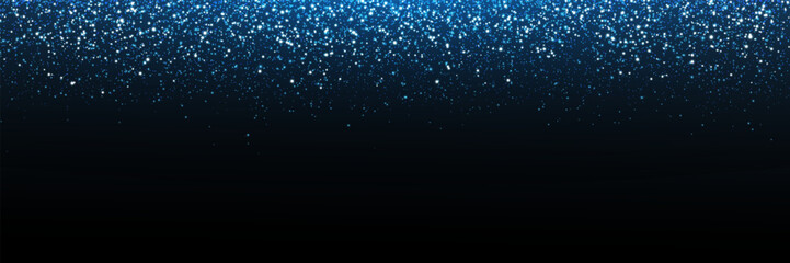 Glitter falling blue particles on dark background. Sequin twinkle powder. Sparkle glow spray. Magic star. Shine silver glow texture. Christmas card. Shimmer luxury party frame. Vector illustration
