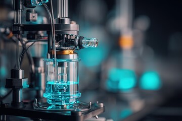 Scientific equipment in a modern lab showcasing precision instruments and blue illumination during a research experiment