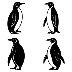 Naklejka premium Four penguin silhouettes isolated on white background in simple design