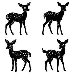 Four deer silhouettes isolated on white background in various stances