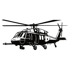 Fototapeta premium Silhouette image of a helicopter on a white background