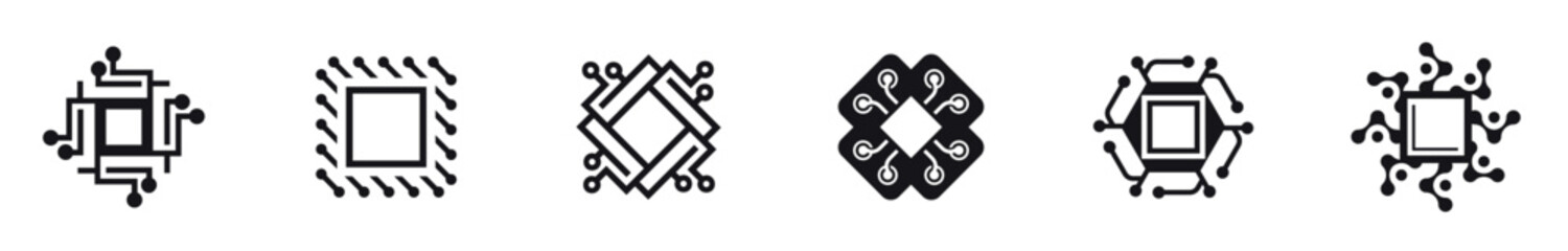 set of collection chip digital logo design inspiration. modern color, technology, dot logo. Computer Chip Icons - Multi Series, vector illustration.