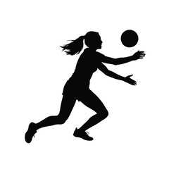 Silhouette of a female volleyball player diving for the ball in action