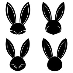 Four bunny head silhouettes isolated on white background