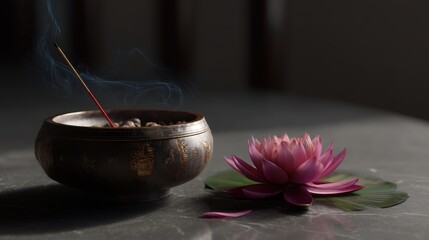 Serene Lotus and Incense A Moment of Tranquility