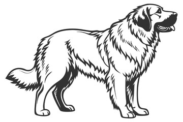 Majestic Great Pyrenees Dog Breed Illustration Depicting a Noble and Loyal Companion in a Black and White Graphic Style