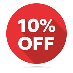 Red circle with white text 10 percent off sale discount