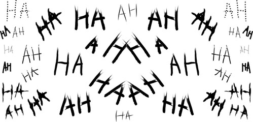 Creative digital art with black "HA" and "AH" text arranged in a symmetrical, kaleidoscopic pattern. Perfect for humor, comedy, or abstract conceptual design themes.