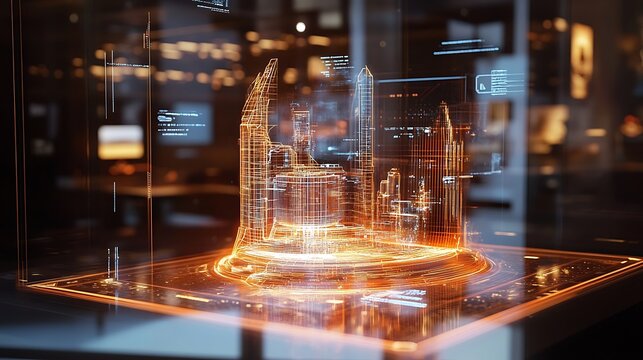 Futuristic Cityscape Hologram Display