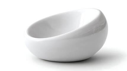 Small, sleek white bowl with a diagonally cut rim, sitting on a white surface. Minimalist