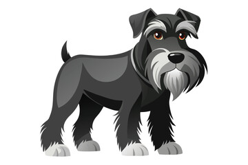 Cartoon Schnauzer Standing Proudly with a Gray Beard and Expressive Brown Eyes, Illustrating Canine Charm and Elegant Breed