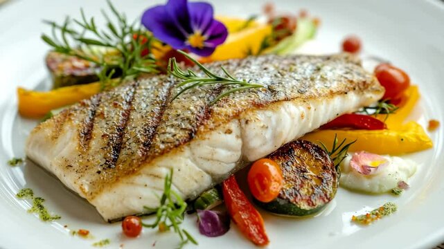 grilled salmon steak with vegetables, fish
