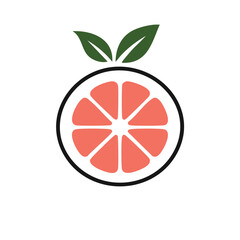 Minimal Flat Vector of Grapefruit with Bold Black Outline in Clean Style Isolated on White Background
