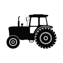 Black Silhouette of a Tractor on a White Background for Agriculture