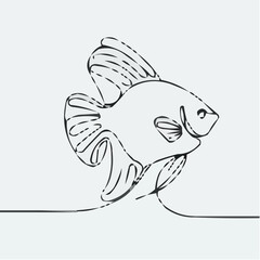 Fototapeta premium Continuous line drawing of a goldfish swimming on light background 