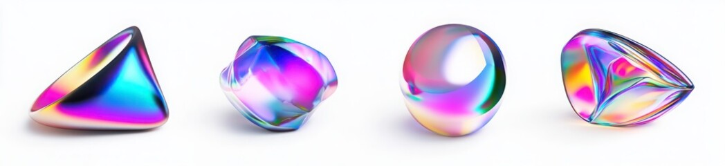 Colorful Geometric Gems On White Backgrounds