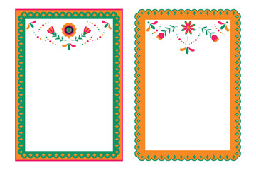 Set of festive vector frames with flowers and decorative elements. Mexican fiesta, Cinco de Mayo - festive frame, social media story. Design element for banner, poster.