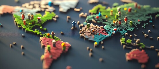 Colorful Three Dimensional World Map Model With Miniature People