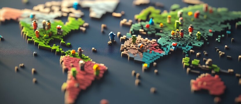 Colorful Three Dimensional World Map Model With Miniature People