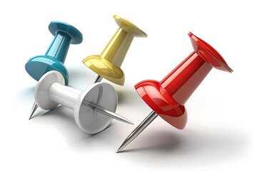 Set of Colorful 3D Push Pins Isolated on Transparent Background for Office Supplies, Bulletin Board, Planning, and Reminder Graphic Design Projects