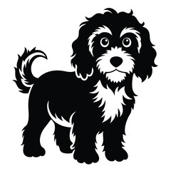 Playful Puppy Portrait Whimsical Black and White Illustration of a Happy Dog with Curly Fur and Expressive Eyes