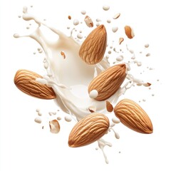 Hyper realistic 3d render Almond Milk Splash: Delicious Dairy-Free Beverage AI Generative