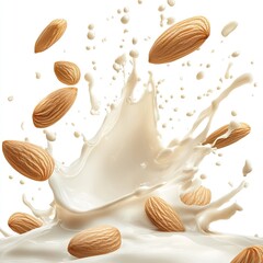 Hyper realistic 3d render Almond Milk Splash: Creamy Texture, Refreshing Drink AI Generative