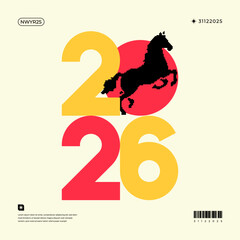 A vibrant and modern design showcasing the year 2026 in a dynamic color combinations