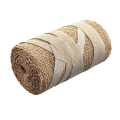 Rolled Burlap Fabric Roll with Light Beige Ribbon Decor Isolated Craft on transparent background